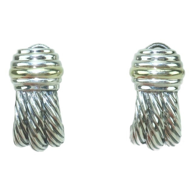 David Yurman Sterling Silver & 14k Gold Earrings, a Pair For Sale