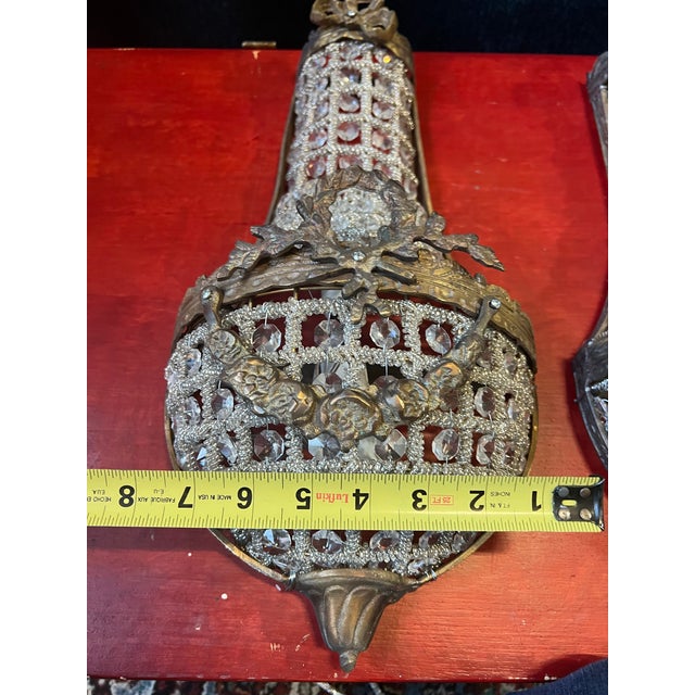 1970s Pair of Small French Basket Style Wall Sconces For Sale In Atlanta - Image 6 of 9