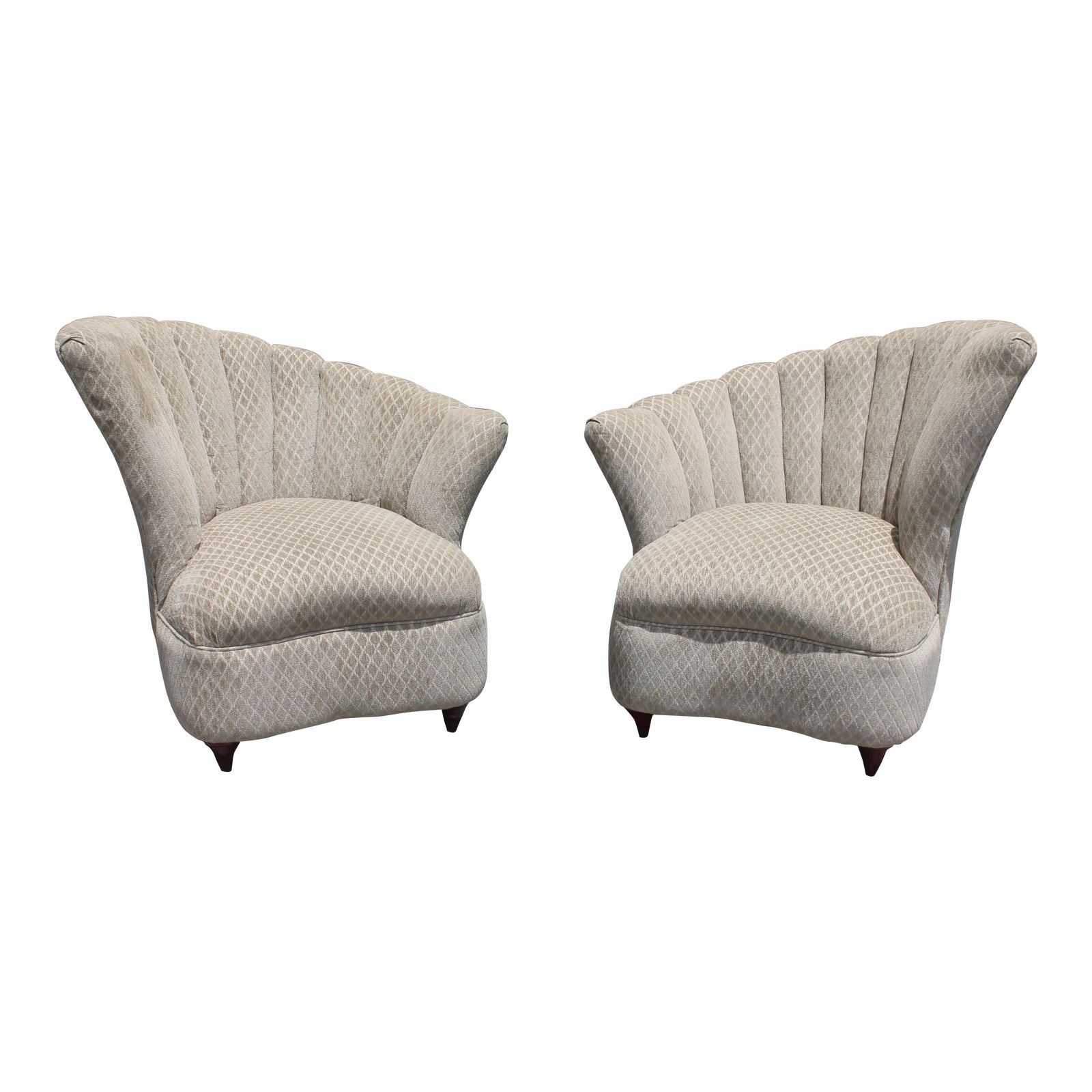 1940s Vintage Luxe Art Deco/ Hollywood Regency Fan Back Club Chairs A