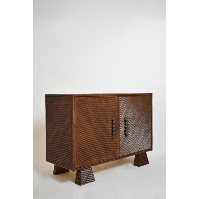 Contemporary Brown Rattan and Nickeled Bronze Arrabida Sideboard from Barracuda Interiors For Sale - Image 3 of 6