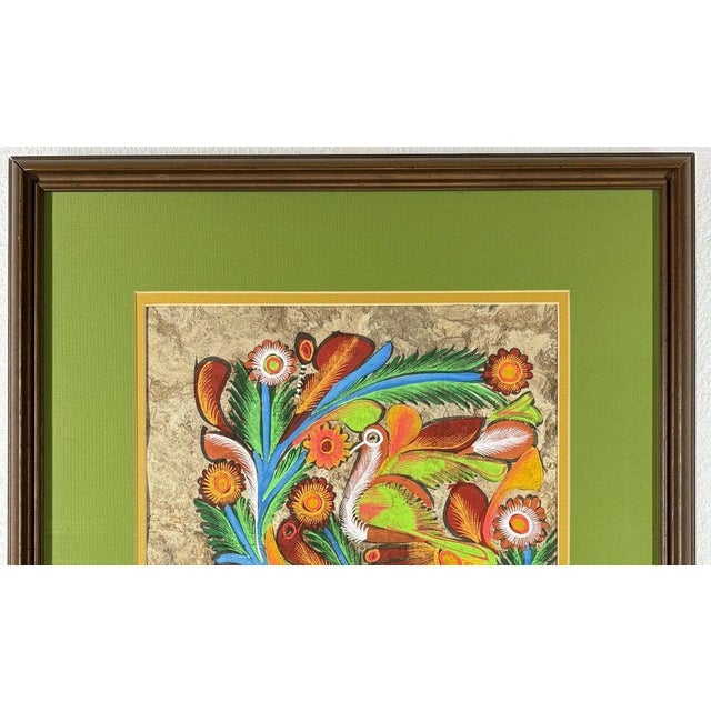 1970s Vintage Mexican Folk Art Amate Bark Painting – "Birds of Paradise" For Sale - Image 5 of 8