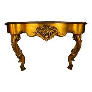 Mid-20th Century Louis XV Style Giltwood Console Table With Floral Rocaille Carving For Sale