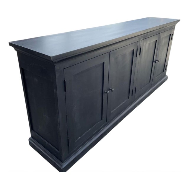 7' Farmhouse Solid Wood 4-Door Black Buffet Sideboard For Sale
