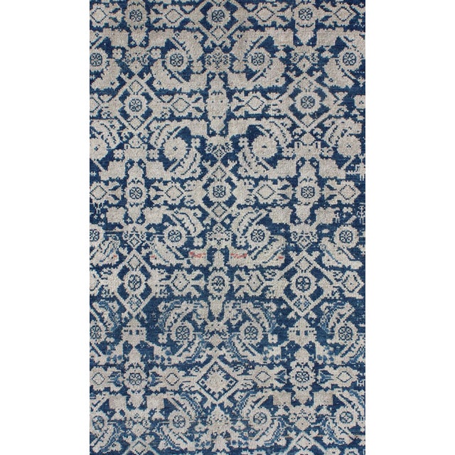 Antique Persian Malayer Rug With All-Over Herati Design in Navy Blue & Earth Tones For Sale - Image 4 of 7