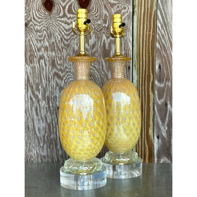 Vintage Regency Art Glass Lamps After Murano - a Pair For Sale - Image 10 of 12