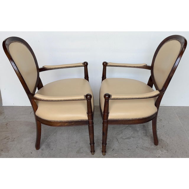 Neoclassical Set of 4 Baker Milling Road Neoclassical Mahogany & Parchment Leather Armchairs For Sale - Image 3 of 17