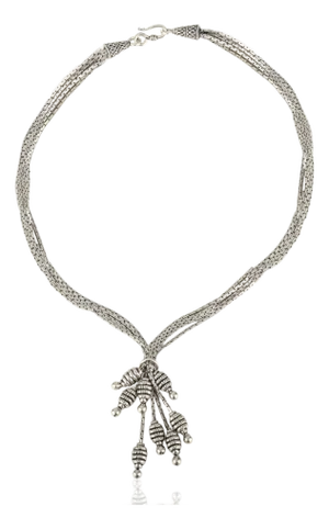 Multi Strands Solid Silver Necklace With Textured Ornate Beads Charms by Carat&her