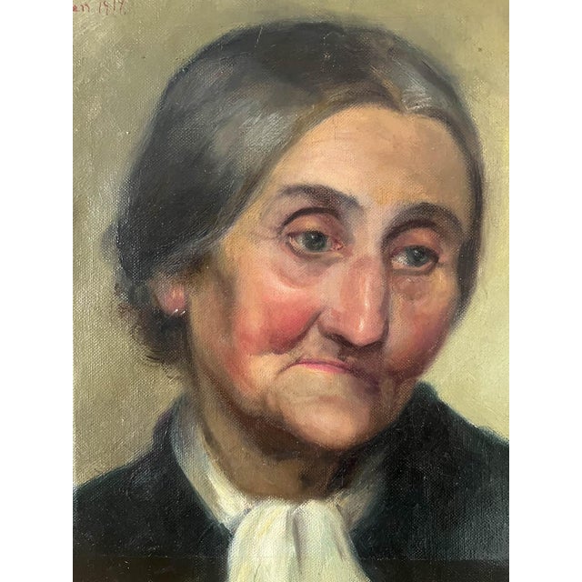 Victorian 1914 French Woman Portrait Oil Painting For Sale - Image 3 of 7