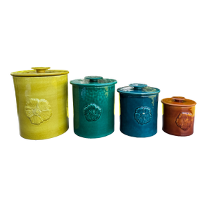 1960s Glazed Ceramic Pottery Kitchen Canisters Made in Italy - Set of 4