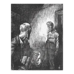 1950s Woodcut of a Confrontation