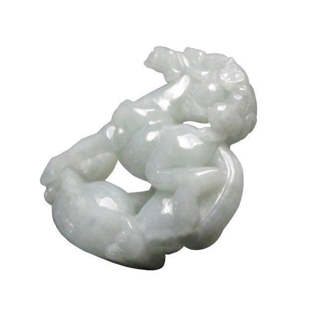 Chinese White Green Jade Chinese Zodiac Monkey Ridding on Horse Stepping on Fortune Pendant For Sale - Image 3 of 7