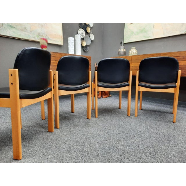 Black Mid-Century Beechwood and Leather Chairs from Wilde + Spieth, 1970s, Set of 4 For Sale - Image 8 of 15