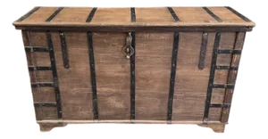 1990s Handcrafted Solid Reclaimed Wood Trunk With Iron Strappings