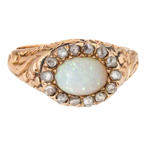 Antique Victorian Opal Diamond 14k Yellow Gold Ring Size 5.75