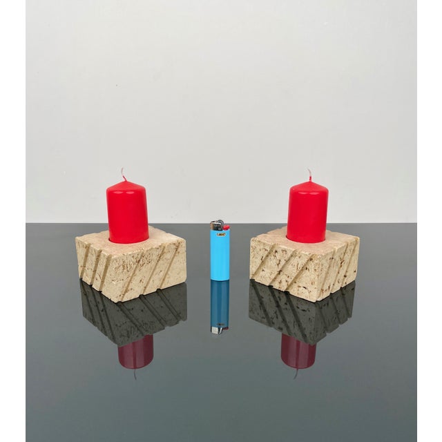 Candleholders in Travertine from Fratelli Mannelli, Italy, 1970s, Set of 2 For Sale - Image 6 of 15