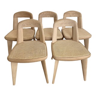 Set of 5 Brutus Armless Chairs in Solid Oak With Cane Seat by BassamFellows For Sale