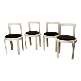 Lacquered Wood and Fabric Chairs, 1970s, Set of 4 For Sale