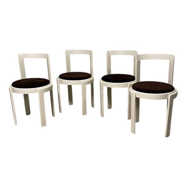 Lacquered Wood and Fabric Chairs, 1970s, Set of 4 For Sale