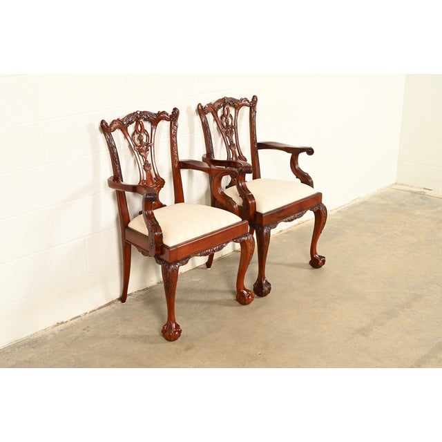 Baker Furniture Company Baker Furniture Style Chippendale Carved Mahogany Armchairs, Pair For Sale - Image 4 of 16