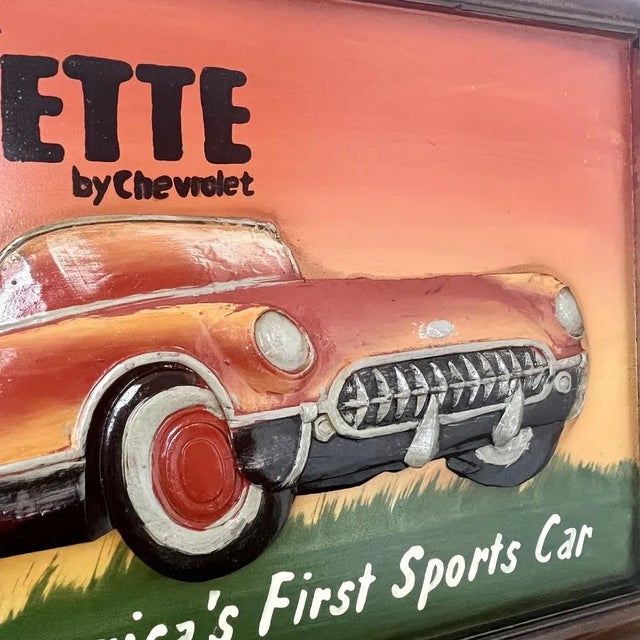 Vintage Wooden Chevrolet Corvette Advertising Sign For Sale - Image 5 of 11