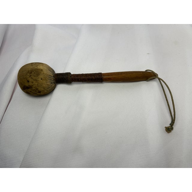 Antique English Carved Oak & Brass Dinner Gong W/ Barley Twist Legs & Mallet For Sale - Image 10 of 10