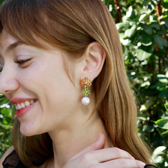 Contemporary Nina Zhou 15.4ctw Island Blossoms Citrine Peridot Diamond Pearl Convertible Drop Earrings For Sale - Image 3 of 7