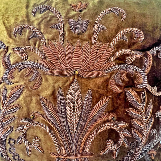 John-Richard Metallic Bullion Emboidered Brown Velvet Throw Pillows - Pair For Sale - Image 14 of 18