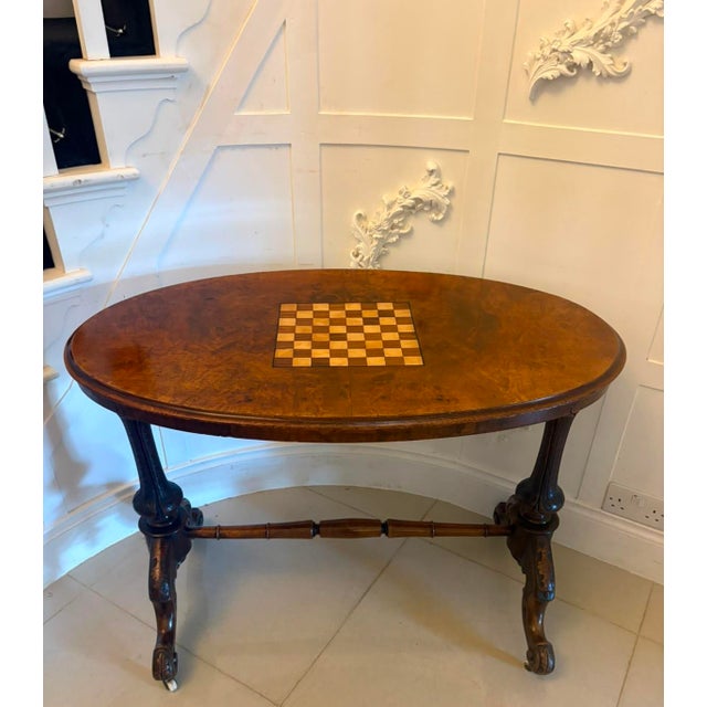 Antique Victorian Carved Burr Walnut Centre Table with Chess Top, 1860 For Sale - Image 3 of 15