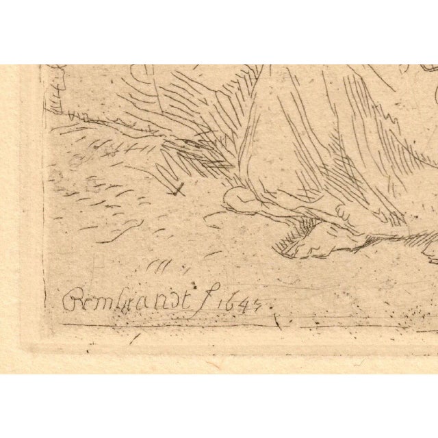 "Rest on the Flight" Old Master Print After Rembrandt Mid 20th Century A fine vintage reproduction etching of "Rest on the...