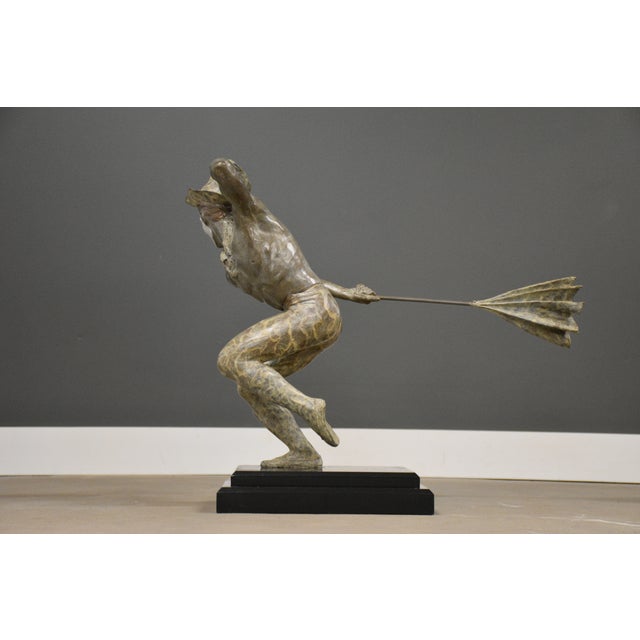 Abstract 1990s Into the Wind Bronze Statue by Donald Huntsman For Sale - Image 3 of 10