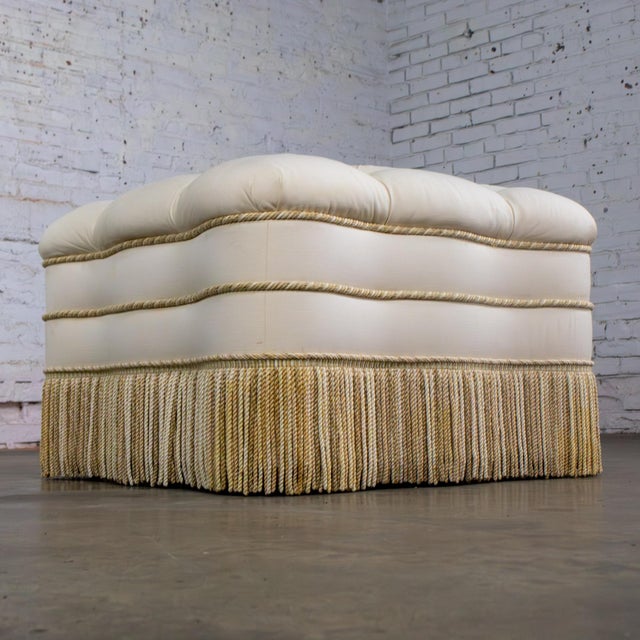 Traditional Late 20th Century Traditional Large Ottoman Ecru Upholstered Pillow Top With Bullion Fringe For Sale - Image 3 of 18