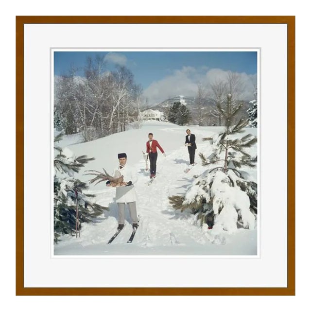 Skiing Waiters 1960 by Slim Aarons Brown Framed C Print For Sale