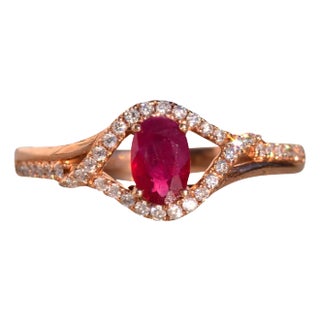The 184th Avenue: Oval Natural Ruby and Diamond Ring in Rose Gold For Sale