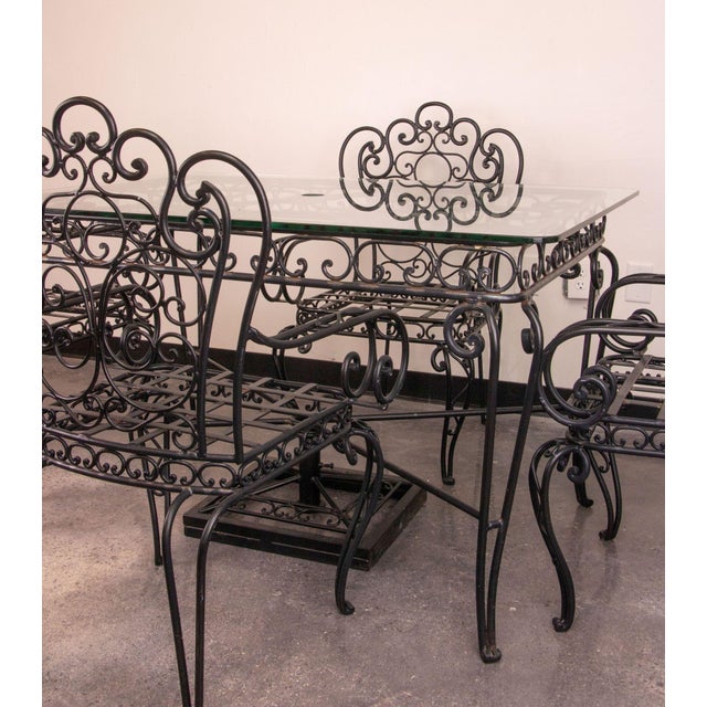 Late 20th Century Wrought Iron Patio Table & 4 Chairs For Sale In West Palm - Image 6 of 7