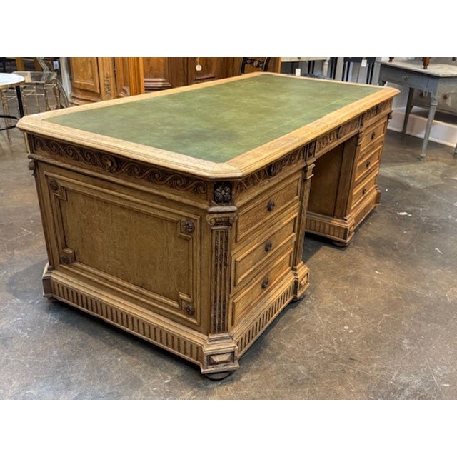 19th Century 19th Century Carved and Bleached Library Desk With Leather Top For Sale - Image 5 of 5
