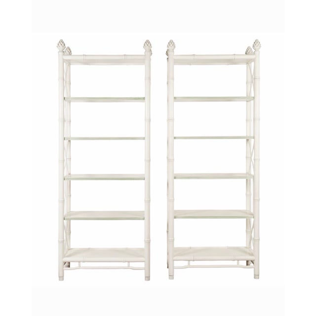 Baker Furniture Vintage Faux Bamboo Étagères Bookcases Palm Beach Style - A Pair For Sale - Image 12 of 12