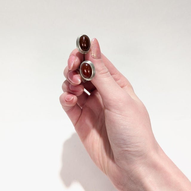 Metal Mid-Century Scandinavian Modern 830 Silver & Carnelian Cabochon Cufflinks For Sale - Image 7 of 8