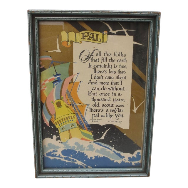 Antique Art Deco Motto Print, Original Frame 1926 For Sale