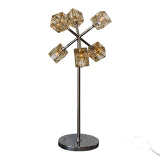 Sputnik Glass Cube Table Lamp Chrome Metal Base Space Age Mid-Century Modern 1970s For Sale