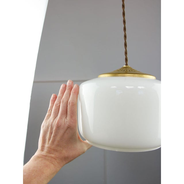 Goldenrod Mid-Century Modern Italian Opaline Glass and Brass Pendant Lamp, 1960s For Sale - Image 8 of 12