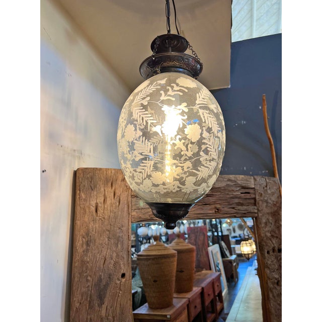 Vintage Etched Egg Indian Pendant Light For Sale In Los Angeles - Image 6 of 9