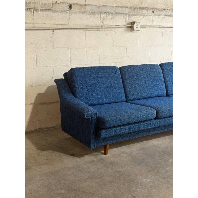 Wood Blue Upholstered Convertible Sofa Daybed 3-Seat Couch Lounge Mid-Century Modern 1970s For Sale - Image 7 of 11