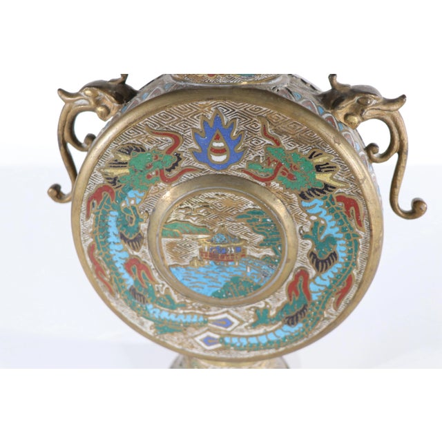 Vintage Chinese Handled Vase With Scenic Enameled Decorative Elements For Sale - Image 9 of 11