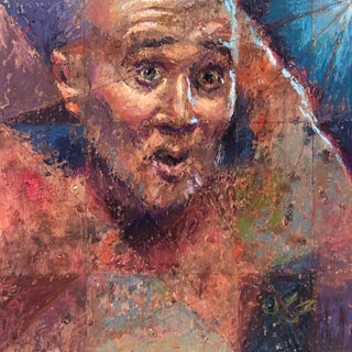 Shocked! by Lisa Fricker | Pastel on cradled wood panel portrait of a surprised man For Sale