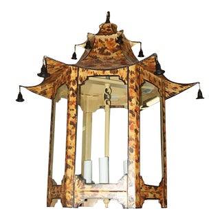 Bespoke Tole Pagoda-Shaped Faux-Tortoise Fixture For Sale