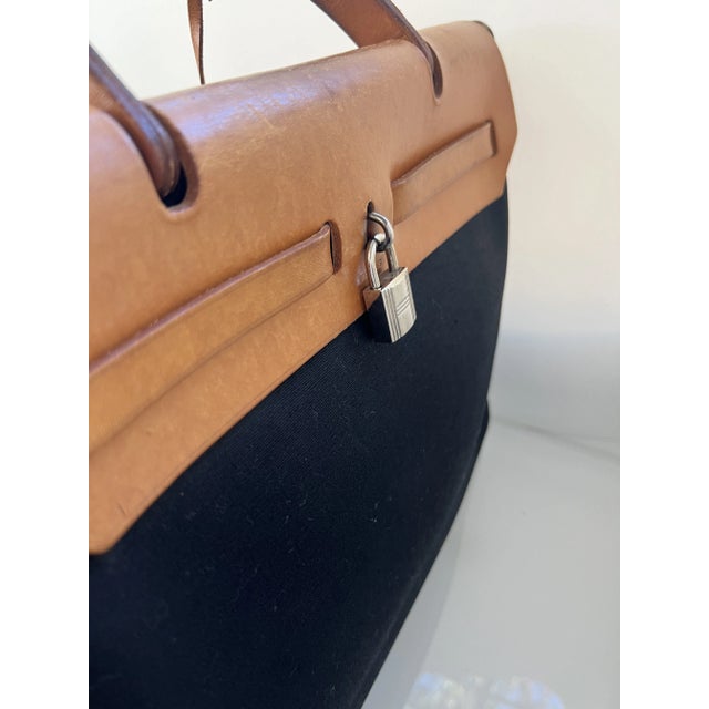 Contemporary Hermes Herbag Pm Black and Brown Tiole Canvas With Leather Trim For Sale - Image 3 of 12
