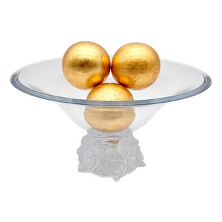 Set of 3 Hand Blown Gold Leaf Glass Orbs With Clear Centers – Decorative Art Glass Spheres For Sale