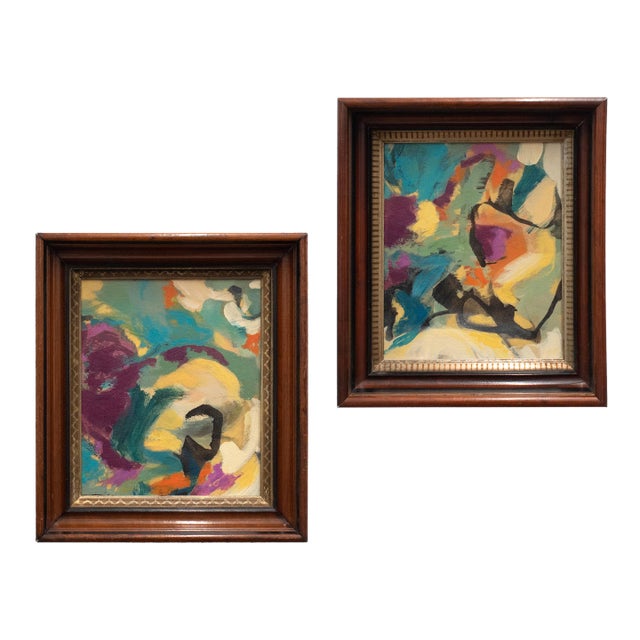 Pair of Contemporary Abstract Paintings in Antique Frames For Sale
