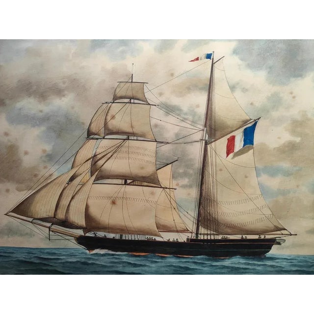 Ships, Watercolors, 1900, Framed, Set of 2 For Sale - Image 11 of 12