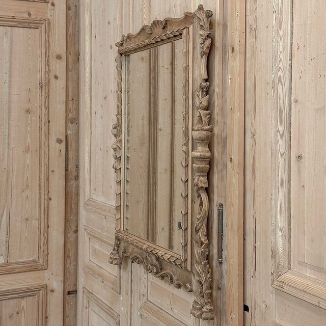 Antique Italian Hand-Carved Mirror in Stripped Walnut For Sale - Image 12 of 14